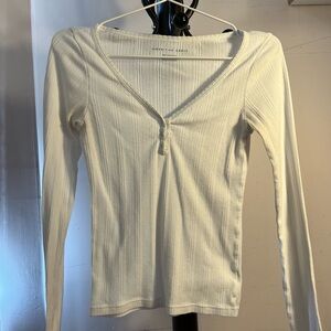 pointelle white long sleeve top